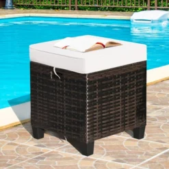 Costway 2PCS Patio Rattan Ottoman Cushioned Seat Beige -Costway GUEST 47d5d1ec a0aa 454e 850c 41c264f7ecdf