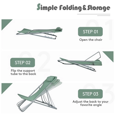 Costway Set Of 2 Beach Chair Portable 3-Position Lounge Chair W/ Headrest BlueGreenOrange 8 Costway Set Of 2 Beach Chair Portable 3-Position Lounge Chair W/ Headrest BlueGreenOrange - Image 6