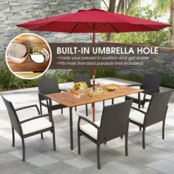Costway Patio Rectangular Acacia Wood Dining Table With 1.9''Umbrella Hole Indoor&Outdoor -Costway GUEST 48522aed 3bd2 4204 a58e bb540a64dc08