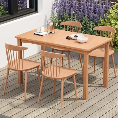 Costway Patio Rectangle Dining Table Teak Wood Spacious Slatted Tabletop Outdoor Up To 6 6 Costway Patio Rectangle Dining Table Teak Wood Spacious Slatted Tabletop Outdoor Up To 6 - Image 4