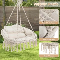 Costway Swing Chair Hand-Woven Rope Hanging Chair With Thick Cushion & Folding Metal Frame 19 Costway Swing Chair Hand-Woven Rope Hanging Chair With Thick Cushion & Folding Metal Frame -Costway GUEST 48729139 4e96 46b7 ad6a 036e061bfb16