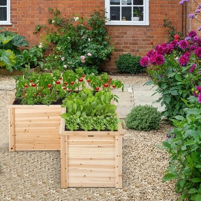 Costway 24'' L-Shaped Deep Root Planter Box Wooden Raised Garden Bed With Open-Ended Base 3 Costway 24'' L-Shaped Deep Root Planter Box Wooden Raised Garden Bed With Open-Ended Base