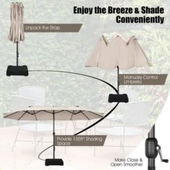 15FT Double-Sided Twin Patio Umbrella Sun Shade Outdoor Crank Market Base Beige/Coffee/Grey/Orange/Navy/Turquoise/Wine -Costway GUEST 488a2477 ef5e 4105 990f 07f4ac397a4e