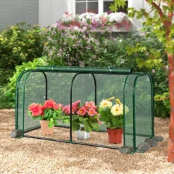 Costway Portable Mini Greenhouse 47" X 22" X 24" Outdoor Indoor Tunnel Greenhouse Green/White