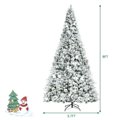 Costway 8ft Snow Flocked Hinged Christmas Tree W/ Berries & Poinsettia Flowers 6 Costway 8ft Snow Flocked Hinged Christmas Tree W/ Berries & Poinsettia Flowers - Image 4
