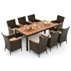 Costway 9PCS Patio Rattan Dining Set Armrest Cushioned Chair With Acacia Wood Table, 1.96" Umbrella Hole 19 Costway 9PCS Patio Rattan Dining Set Armrest Cushioned Chair With Acacia Wood Table, 1.96" Umbrella Hole -Costway GUEST 496cb25c 194c 4174 a57f c80e61c23369