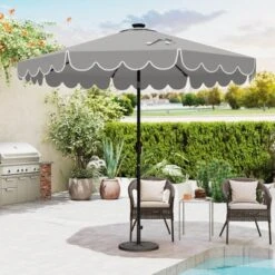 Costway 9.3 FT Solar Patio Umbrella Outdoor Market Sunshade With 24 LED Lights,Ruffles Beige/Brown/Red/Gray/Turquoise -Costway GUEST 496d35c9 08c4 4fbf a0d8 f90683c436af