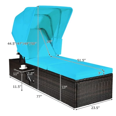 Costway Patio Rattan Lounge Chair Chaise Cushioned Top Canopy Adjustable Turquoise 4 Costway Patio Rattan Lounge Chair Chaise Cushioned Top Canopy Adjustable Turquoise - Image 2