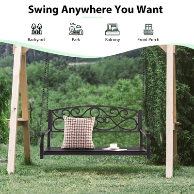 Costway Outdoor 2-Person Metal Porch Swing Hanging Patio Bench 485 Lbs Capacity BlackBrown 8 Costway Outdoor 2-Person Metal Porch Swing Hanging Patio Bench 485 Lbs Capacity BlackBrown - Image 6