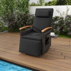 Costway Outdoor 360° Swivel Rattan Recliner Chair Patio Wicker Chaise Lounge Chair Beige/Navy -Costway GUEST 4a05146b e5f7 485d 8b20 7fc5bcc5d607