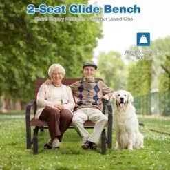 Costway Outdoor Patio Swing Porch Rocker Glider Bench Loveseat Garden Seat Steel New Borwn/Green