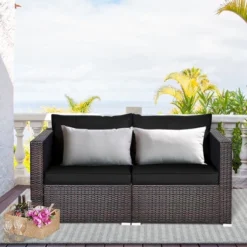Costway 2PCS Patio Rattan Corner Sofa Sectional Furniture Set Black Cushion BlackRed -Costway GUEST 4ab7410b 8863 4788 8385 4061608a18e9