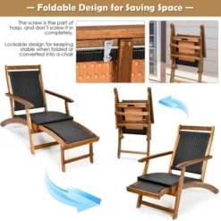 Costway Patio Folding Rattan Lounge Chair Wooden Frame W/ Retractable Footrest -Costway GUEST 4b04429c 6beb 4cd5 a756 8c161dd55b40
