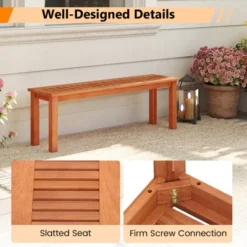 Costway 1/2 PCS 47 Inch Patio Wood Bench 2-Person Backless Bench With Slatted Seat Teak -Costway GUEST 4b2dae85 4dfd 43e2 8ebc c4b95c1d9902