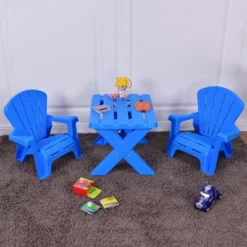 Costway Plastic Children Kids Table & Chair Set 3-Piece Play Furniture In/Outdoor Blue -Costway GUEST 4b57c4b6 e5bb 4bba 9a3e f41a69e20d8c