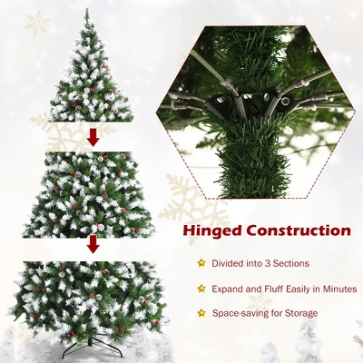 Costway 6ft7.5ft9ft Pre-lit Snowy Christmas Tree 81813982058 Tips W/ Pine Cones & Red Berries 10 Costway 6ft7.5ft9ft Pre-lit Snowy Christmas Tree 81813982058 Tips W/ Pine Cones & Red Berries - Image 8