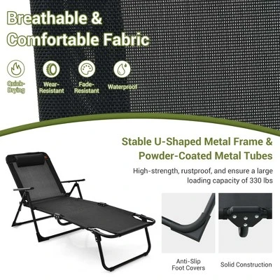 Costway 3pcs Patio Folding Chaise Lounge Chair PVC Tabletop Set Outdoor Portable Beach 8 Costway 3pcs Patio Folding Chaise Lounge Chair PVC Tabletop Set Outdoor Portable Beach - Image 6