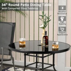 Costway 34 Inch Patio Dining Table Round Tempered Glass Tabletop With 1.5'' Umbrella Hole -Costway GUEST 4be4aadd 209c 4b77 b1b0 7b19791a5bf3