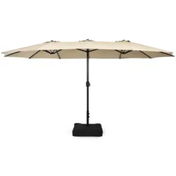 Costway 15FT Double-Sided Twin Patio Umbrella Outdoor Market W/ Crank & Base GreyCoffeeTurquoiseBeigeOrangeWine -Costway GUEST 4bffec61 f520 41e0 9d0e dcb8a632e7b8