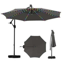 Costway 10 FT Solar Offset Hanging Umbrella With 96 Solar Multi-colored Flowing LED Lights Beige/Coffee/Gray/Navy/Red/Turquoise -Costway GUEST 4c1a8ad7 5154 4671 af65 534288f6070f