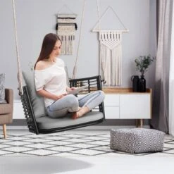 Costway Patio Hanging Rattan Basket Chair Swing Hammock Chair With Seat Cushion Navy/Grey/Beige 16 Costway Patio Hanging Rattan Basket Chair Swing Hammock Chair With Seat Cushion Navy/Grey/Beige -Costway GUEST 4c1bea23 d8aa 47ec 981d 60f468ee6be0