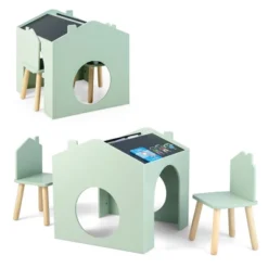 Costway 3 Piece Kids Wooden Table And Chair Set With Blackboard For Drawing Reading Green/Gray/White -Costway GUEST 4c4ff4df fc94 4cbc a640 c14f177c12d9