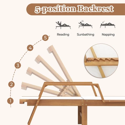 Costway 1/2 PCS Outdoor Chaise Lounge With Adjustable 5-position Backrest Solid Wood Frame 8 Costway 1/2 PCS Outdoor Chaise Lounge With Adjustable 5-position Backrest Solid Wood Frame - Image 6