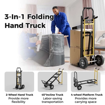 Costway 3-in-1 Convertible Hand Truck With 4 Rubber Wheels 1000 Lbs Max Load Capacity 7 Costway 3-in-1 Convertible Hand Truck With 4 Rubber Wheels 1000 Lbs Max Load Capacity - Image 5