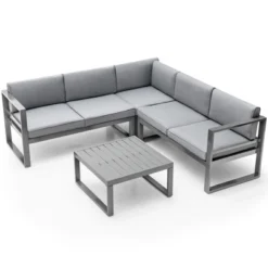 Costway 4PCS Patio Furniture Set Aluminum Frame Loveseat Coffee Table Cushions Deck Grey -Costway GUEST 4c8a44f4 2150 43e0 9605 6cb5eeacdbb5
