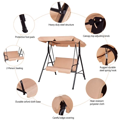 Costway Loveseat Patio Canopy Swing Glider Hammock Cushioned Steel Frame Outdoor 9 Costway Loveseat Patio Canopy Swing Glider Hammock Cushioned Steel Frame Outdoor - Image 7