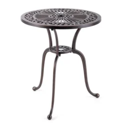 Costway 24" Round Cast Aluminum Table Patio Dining Bistro Table With 2 Inch Umbrella Hole