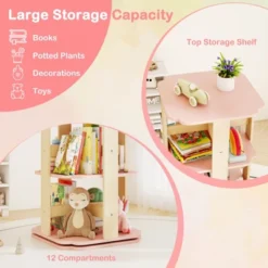 Costway 360° Spinning 3-Tier Kids Book Shelf Tower With 12 Sectors Cute Square Book Stand 16 Costway 360° Spinning 3-Tier Kids Book Shelf Tower With 12 Sectors Cute Square Book Stand -Costway GUEST 4d029ded 9b3e 45a7 a7cb 44fd634c7c42