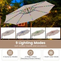 Costway 10 FT Solar Offset Hanging Umbrella With 96 Solar Multi-colored Flowing LED Lights Beige/Coffee/Gray/Navy/Red/Turquoise -Costway GUEST 4d116d6b b117 4443 bdb2 a8876f1c2e65