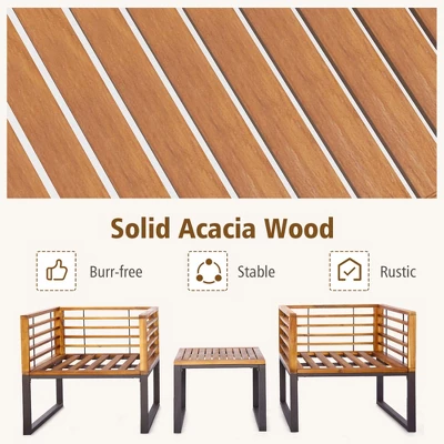 Costway 3pcs Patio Acacia Wood Bistro Conversation Cushioned Chair & Table Set Outdoor 7 Costway 3pcs Patio Acacia Wood Bistro Conversation Cushioned Chair & Table Set Outdoor - Image 5