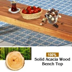 Costway Set Of 2 Patio Acacia Wood Dining Bench With Rustic Steel Legs Outdoor Indoor -Costway GUEST 4de32cb5 ce5d 4e6c be4f cd4636f32912