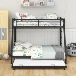 Costway Twin Over Full Metal Bunk Bed With Trundle Slats Support For Teens Adults Black -Costway GUEST 4de35cee 8559 4e1f 9861 575281ed3ab2