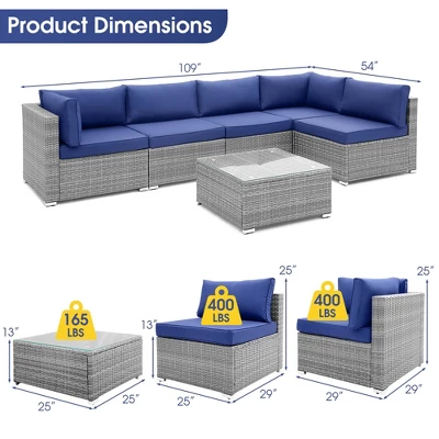 Costway 6 PCS Patio Conversation Sofa Set Outdoor Rattan Furniture Cushioned Seat Navy 5 Costway 6 PCS Patio Conversation Sofa Set Outdoor Rattan Furniture Cushioned Seat Navy - Image 3