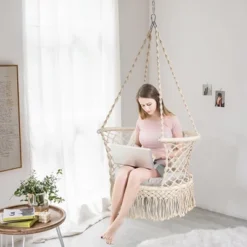 Costway Hanging Hammock Chair Macrame Swing Hand Woven Cotton Backrest -Costway GUEST 4e0b23eb 2162 4b76 941f 37da6d7c7d27