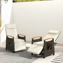 Costway 1/2 PCS Patio Wicker Recliner Chair With Adjustable Backrest Footrest Flip Side Table White/Black -Costway GUEST 4e2e1ebe 2be4 4985 b189 89a2ca8373bf