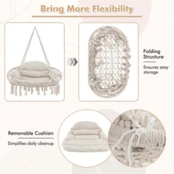 Costway Swing Chair Hand-Woven Rope Hanging Chair With Thick Cushion & Folding Metal Frame 15 Costway Swing Chair Hand-Woven Rope Hanging Chair With Thick Cushion & Folding Metal Frame -Costway GUEST 4e43c654 3439 4f48 8f17 6726790103a0