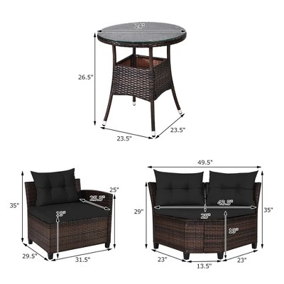 Costway 4PCS Outdoor Patio Rattan Furniture Set Cushioned Sofa Table TurquoiseBlackNavyRed 4 Costway 4PCS Outdoor Patio Rattan Furniture Set Cushioned Sofa Table TurquoiseBlackNavyRed - Image 2