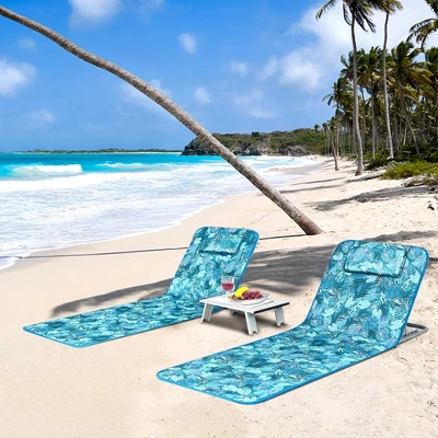 Costway 3-Piece Beach Lounge Chair Mat Set 2 Adjustable Lounge Chairs With Table BlueStripe 14 Costway 3-Piece Beach Lounge Chair Mat Set 2 Adjustable Lounge Chairs With Table BlueStripe - Image 12