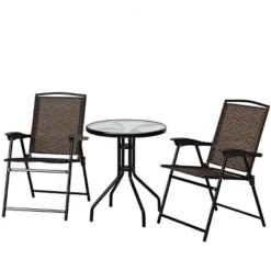 Costway 3PC Bistro Patio Garden Furniture Set 2 Folding Chairs Glass Table Top Steel -Costway GUEST 4e70f836 9183 4be5 9224 09fb9916759b