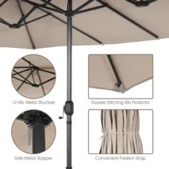 15FT Double-Sided Twin Patio Umbrella Sun Shade Outdoor Crank Market Base Beige/Coffee/Grey/Orange/Navy/Turquoise/Wine -Costway GUEST 4e8a6f39 81ed 421c b915 4c8b42a8e5a5