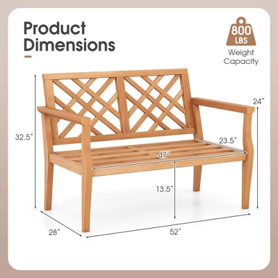Costway 2-Person Outdoor Garden Bench With Comfy Armrests And Backrest Teak Wood 4 Costway 2-Person Outdoor Garden Bench With Comfy Armrests And Backrest Teak Wood - Image 2