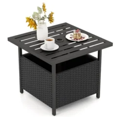 Costway Rattan Wicker Steel Side Table Outdoor Furniture Deck Garden Patio Pool Black/Gray/Brown -Costway GUEST 4e90ade6 3a6e 4a98 9048 99a4eb993a6b