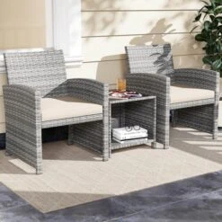 Costway 3 PCS Patio Furniture Set With Tempered Glass Coffee Table & Soft Seat Cushions Gray/Black/White -Costway GUEST 4ef25a37 eb09 455e 8856 f276b9222d26