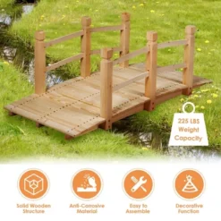 Costway 5' Wooden Garden Bridge Arc Stained Finish Footbridge Backyard Pond Decorative -Costway GUEST 4f2976f7 6fa4 4566 907d 86588d682ad9
