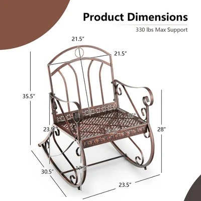 Costway Patio Rocking Chair Art Scroll Rocker Backrest Armrests Antique Copper Backyard 5 Costway Patio Rocking Chair Art Scroll Rocker Backrest Armrests Antique Copper Backyard - Image 3