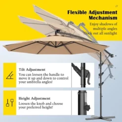 Costway 10' Hanging Solar LED Umbrella Patio Sun Shade Offset Market W/Base Beige -Costway GUEST 4f5d0f1b 23a1 4818 b4eb 8f0aa076ed20